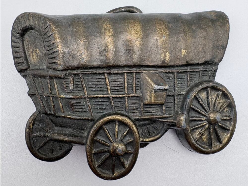 Vintage Antique Brass/Bronze Covered Wagon Western Belt Buckle
